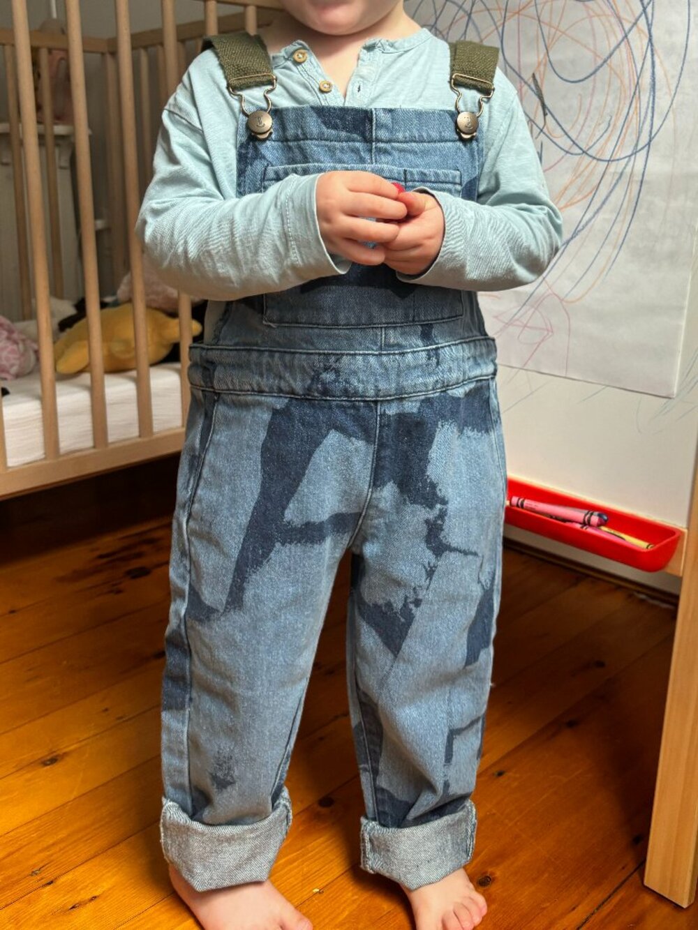 Bobo Choses "Painting All Over Denim Dungaree" Overalls with Smiley Face 2-3 yrs